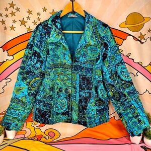 {Analogy} VTG Quilted Tapestry Jacket - Vibrant Blue & Green Paisley Peacock